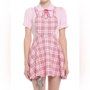 NWT Hot Topic Brand Sweet Society Pink & Red Plaid Heart Suspender Dress